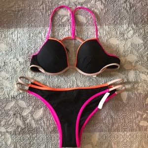 NWT Victoria's Secret Black/Pink/Orange Bikini Set